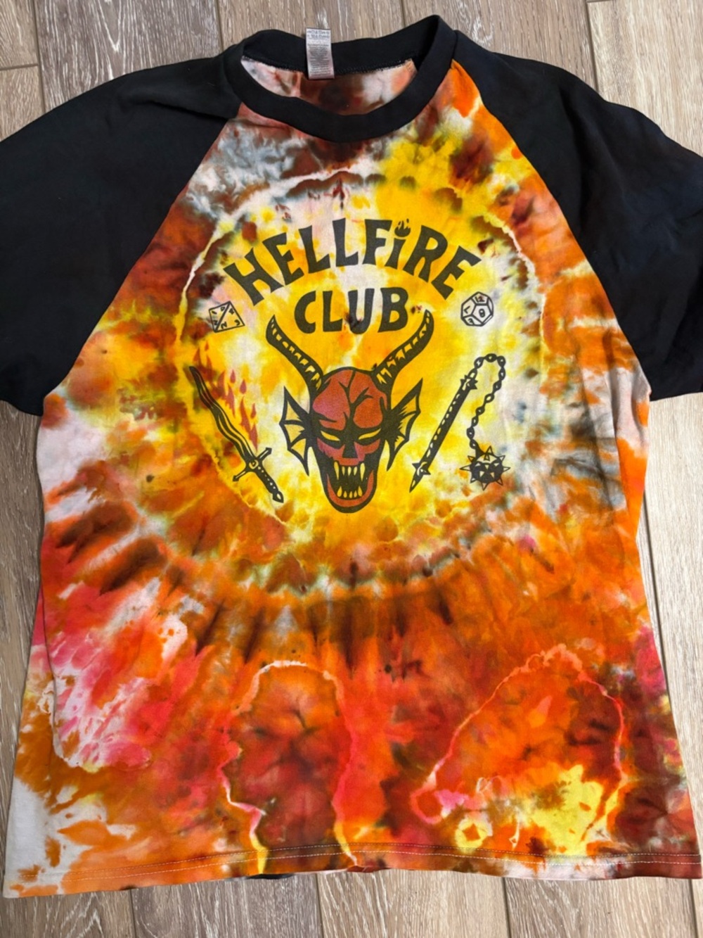 Stranger Things Tie-Dye Raglan Long Sleeve Tee - Black & Multi-Color